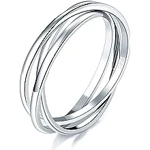 Unisex Simple Delicate 925 Sterling Silver High Polished Triple Interlocked Rolling Ring