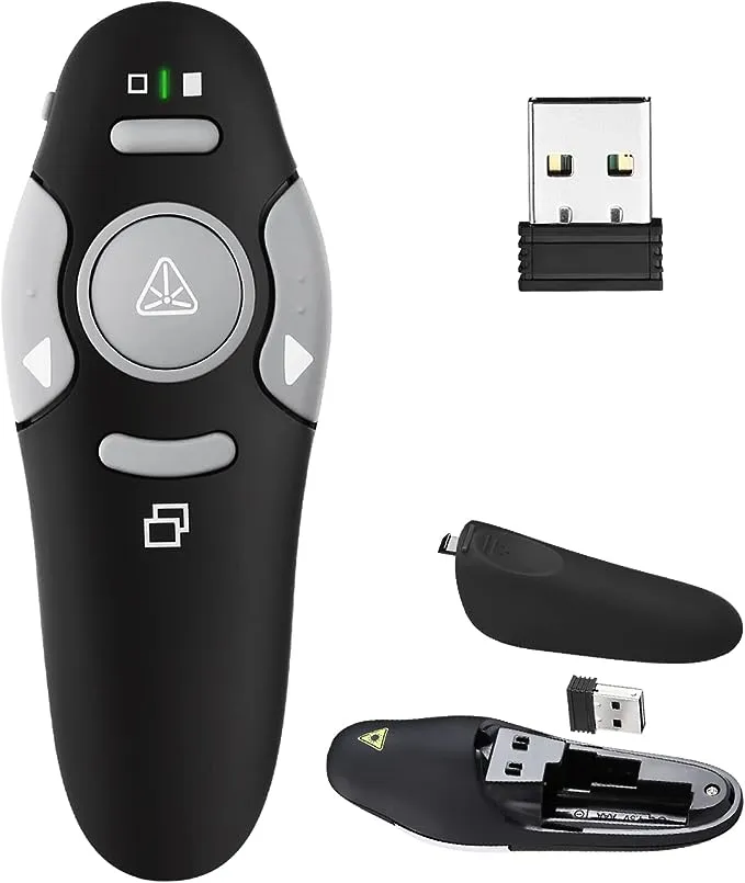 KUIYN Presentation Clicker Remote Laser Pointer - Wireless USB Presenter - Slideshow PowerPoint Clicker - Compatible with Win10—MAC - Support