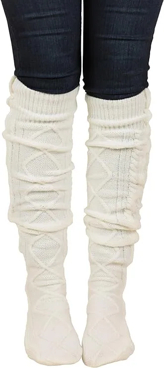 Floral Find Women's Cable Knit Knee-High Winter Boot Socks Extra Long Thigh Leg Warmers Stocking