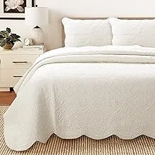 Cozy Line Home Fashions Victorian Medallion Solid Ivory Embossed 100% Cotton Bedding Quilt Set,Coverlet,for Bedroom/Guest Room (Blantyre - Ivory, Oversized King - 3 Piece)