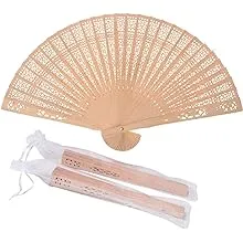 Wooden Hand Fan Handheld Folding Fan with Organza Bags Wedding Favors (Pack of 50)