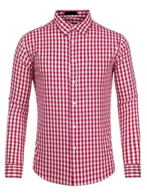 Lars Amadeus Men's Plaid Shirt Button Down Long Sleeves Dress Gingham Checkered Shirts, Red, Medium