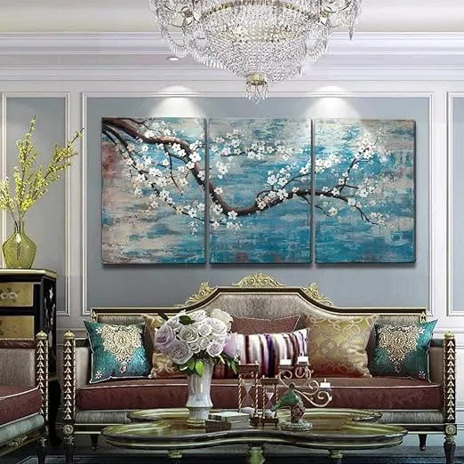 amatop Huge Wall Art for Living Room 100% Hand-Painted Flower Oil Painting on ...