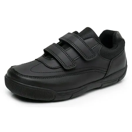 Blikcon Boys School Uniform Dress Shoe Loafer Shoes Double Hook and Loop (Color : Black, Size : 4 Big Kid)