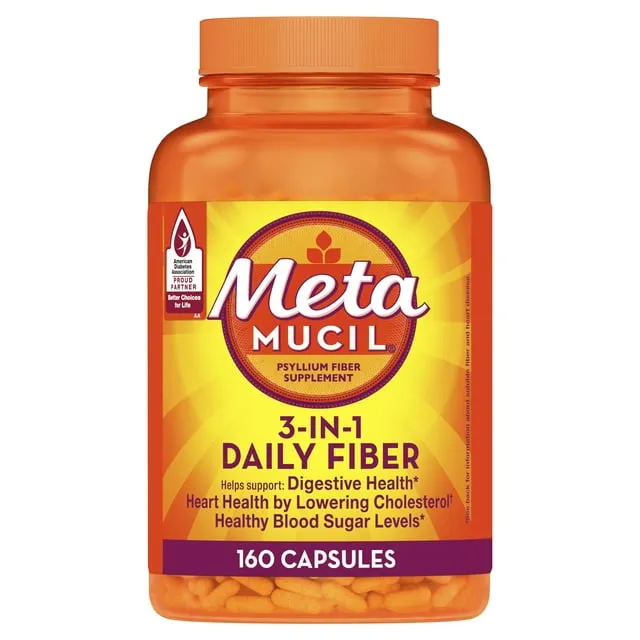 Metamucil, 3-in-1 Fiber, Digestive Health, Plant Based Fiber, 160 Ct