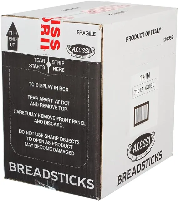 Alessi Imported Breadsticks, Thin Autentico Italian Crispy Bread Sticks, Low Fat Made with Extra Virgin Olive Oil, 3oz (Thin, 3 Ounce (Pack of 12))Alessi Imported Breadsticks, Thin Autentico Italian Crispy Bread Sticks, Low Fat Made with Extra Virgin Oli