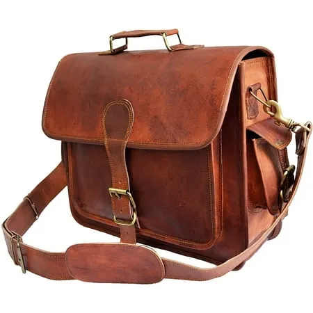 16 leather messenger bag laptop case office briefcase gift for men computer distressed shoulder bag