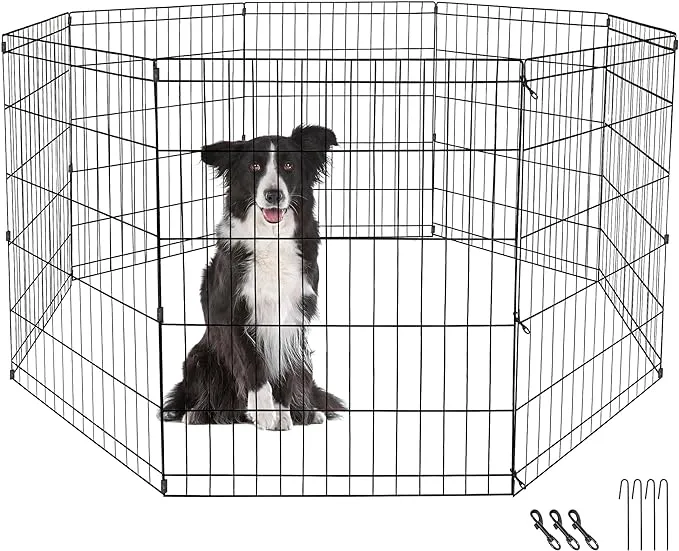 Epetlover 8 Panel 30 Inch Foldable Metal Exercise Dog Playpen, Wire Pet Play Pen Crate Indoor Outdoor Use