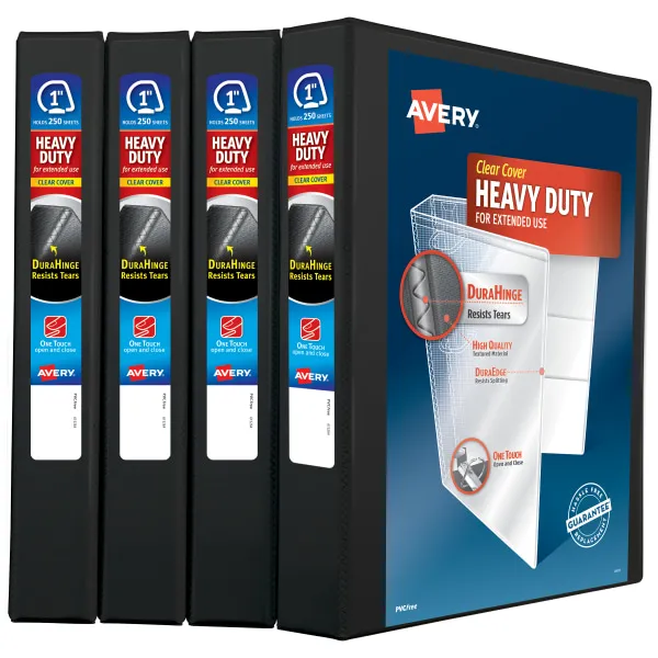 Avery Durable View 3 Ring Binder, 3 Inch Slant Rings, 4 Black Binders (17050)