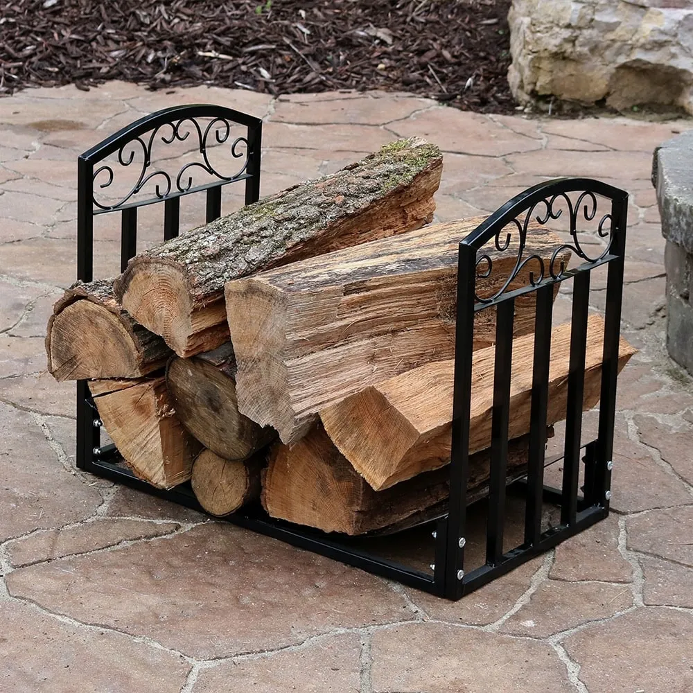 2' Indoor/Outdoor Firewood Log Rack - Steel Fireplace Storage Holder