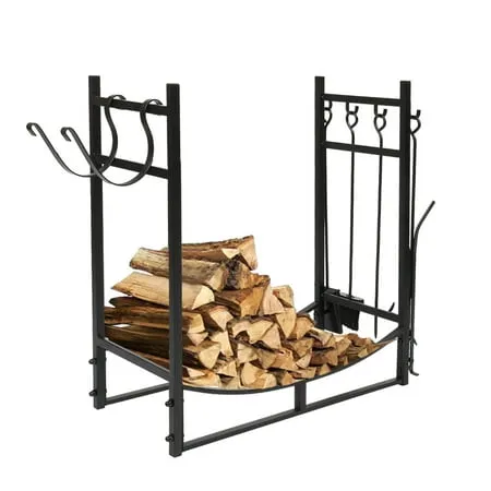 Topcobe 36 Firewood Log Storage Rack Accessory and Tools for Indoor/Outdoor Fire Pit Heavy-Duty Steel Outdoor Log Holder