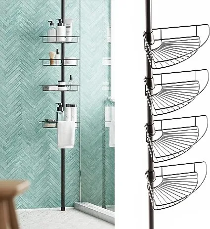 Zenna Home Rust-Resistant Corner Shower Caddy for Bathroom, 4 Adjustable Shelves and Towel Bar, with Tension Pole, for Bath and Shower Storage, 60-97 Inch, Bronze