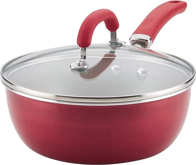 Rachael Ray Create Delicious Nonstick Saute/All Purpose Pan with Lid, 3 Quart, Red Shimmer