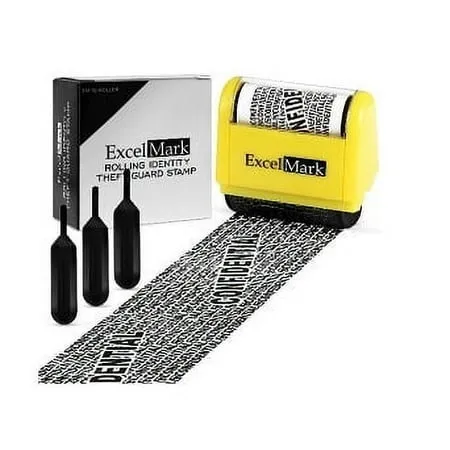 ExcelMark Rolling Identity Theft Guard Stamp (ID Theft Stamp with Refill Ink)