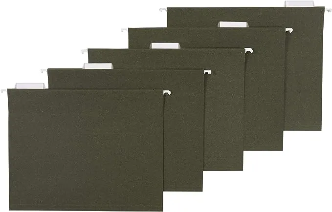 Amazon Basics Hanging File Folders, Letter size, Standard Green, 1/5-Cut Tabs, 75 Count per Box