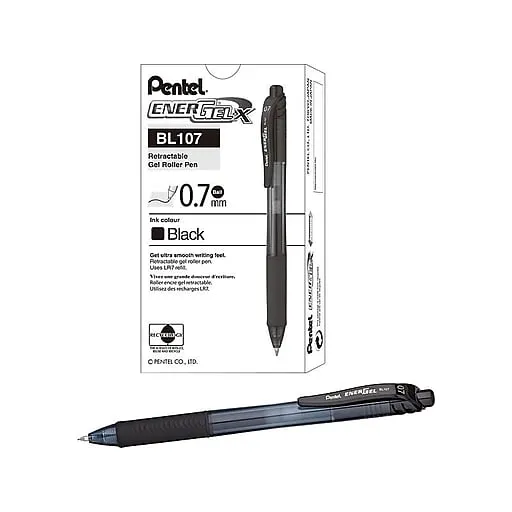 Pentel XBL77/2-A EnerGel Xm Retractable Gel Pen - Black (Pack of 2)