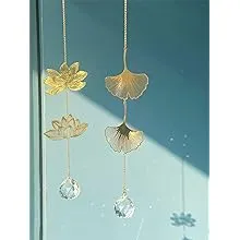 Crystal Suncatcher Hanging Decoration Lotus &amp; Ginkgo Leaf Rainbow Charm Home Gar