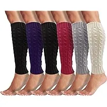 Leg Warmers for Women, 6 Pairs Knee High Cable Knit Warm Thermal Acrylic Winter 