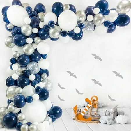 Navy Blue Balloon Arch and Garland Kit Premium Navy Blue and Silver Party Decorations for Graduation Birthday or Baby Shower