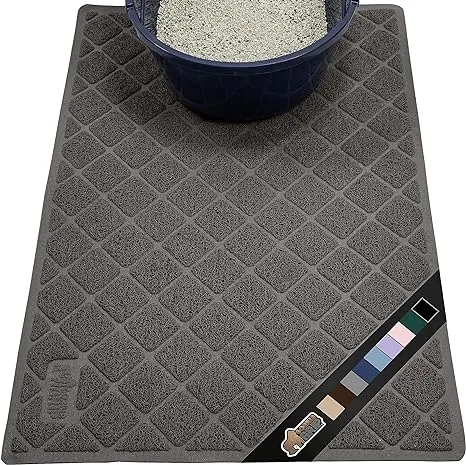 The Original Gorilla Grip Water Resistant Cat Litter Box Trapping Mat 35x23, Easy Clean, Textured Backing, Traps Mess, Cleaner Floors, Less Waste, Stays in Place for Cats, Soft on Paws, Charcoal