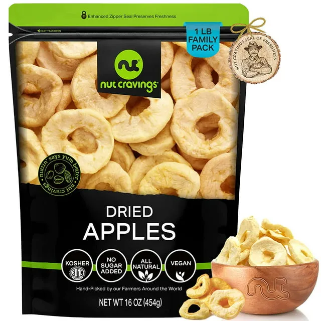 Nut Cravings Sun Dried Apple Rings: Slices, Unsweetened and All Natural (16oz)