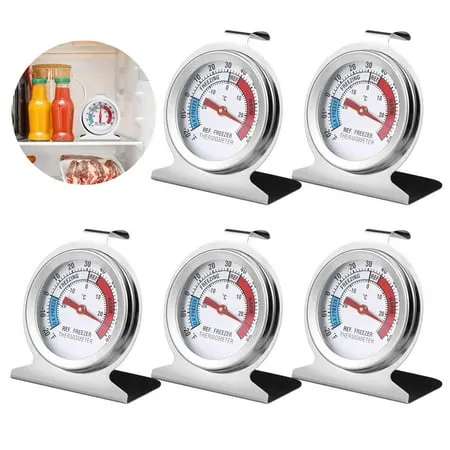 Springcorner 5 Packs Refrigerator Thermometer Fridge Thermometer Stainless Steel Freezer Thermometer with Red Indicator Large Dial Thermometers for Freezers Monitoring Thermometer for Home Kitchen