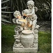 Grey Resin Cherub Angel Outdoor Fountain with LED Light - Bed Bath & Beyond - 33245530