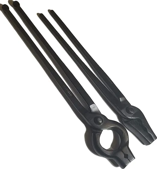 Blacksmith Tongs Set - Starter Kit - Wolf Jaw plus V-Bit Tongs (Medium, Black)