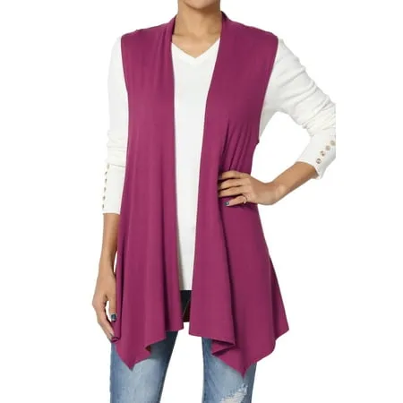 TheMogan Women's Long Vests Sleeveless Draped Lightweight Open Front Cardigan