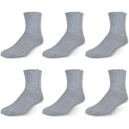 Men s Diabetic Cotton Crew Socks - Loose Fitting Non-Binding Top Circulatory Cushion Bottom Grey 6 Pairs 13-15