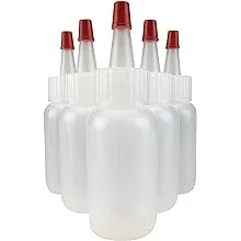 Hobbyland Squeeze Bottles, LDPE Plastic Bottles, Natural Boston Round Bottles, Yorker Spout Red Caps, Tips have .30 Hole (1oz, 6 Bottles)