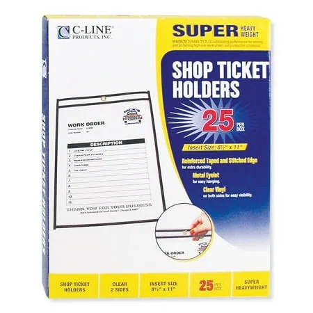 C-Line® Shop Ticket Holders, Stitched, Both Sides Clear, 50 Sheets, 8.5 X 11, 25/Box