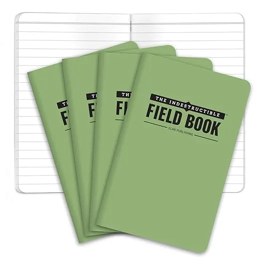 Elan Publishing Company The Indestructible, Waterproof, Tearproof, Weatherproof Field Notebook - 3.5"x5.5" - Green - Lined Memo Book - Pack of 4 - ELAN-FN-004D