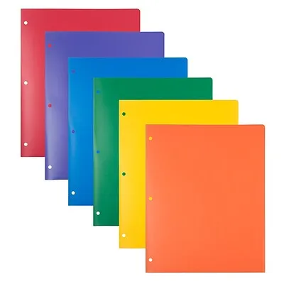 JAM Paper Heavy Duty 3-Hole Punched 2 Pocket School Folder, Assorted Colors, 6/Pack (383HHPRGBYPBL)