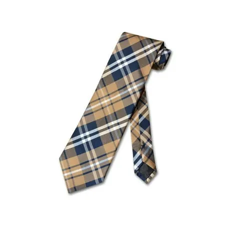 Vesuvio Napoli NeckTie Navy Brown White PLAID Design Men s Neck Tie