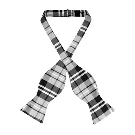 Vesuvio Napoli SELF TIE BowTie Black Gray White Color PLAID Design Men s Bow Tie