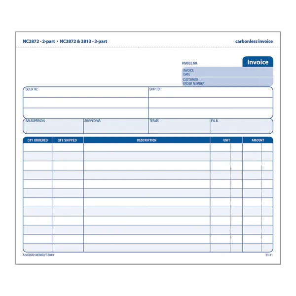 Adams Invoice Unit Sets, 7.44 x 8.5 Inch, 3-Part, Carbonless, White/Canary/Pink, 50 Sets per Pack (NC3872-50)