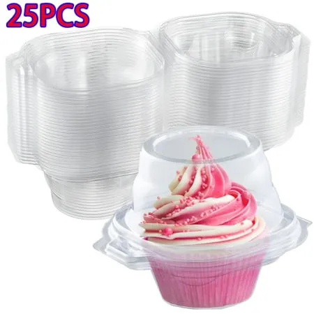 Lishuaiier Individual Cupcake Containers (Pack of 25) | Disposable Clear Plastic Cupcake Boxes | Single Cupcake Stand with Dome Lid Bulk | BPA Free Plastic Cupcake Boxes