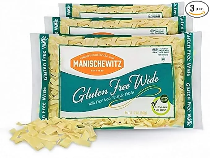 Manischewitz Gluten Free Wide Egg Noodles, (3 Pack, 12 oz each) Yolk Free, Kosher For Passover and All Year Round Use