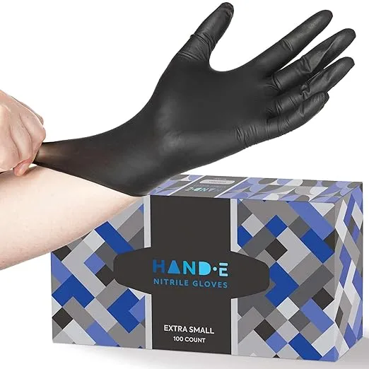 Hand-E Touch Black Nitrile Medical Gloves Disposable [Extra Thick 5 mil] Medium - 200 Count - Surgical Gloves Latex Free, Powder Free Medical Exam