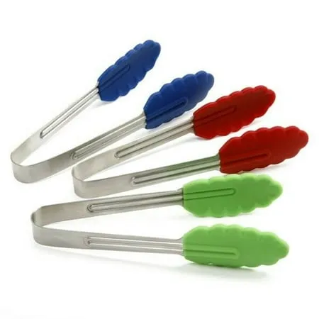 Norpro Mini Stainless Steel Silicone Tipped Food Cooking Serving Tongs - Green 3 Pack