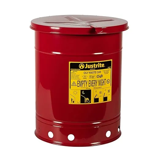 Justrite 10 Gal Oily Waste Can w/ Hand Operated Cover (Red)