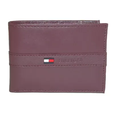 Tommy Hilfiger Men's Leather Ranger Passcase Bifold Wallet, Burgundy