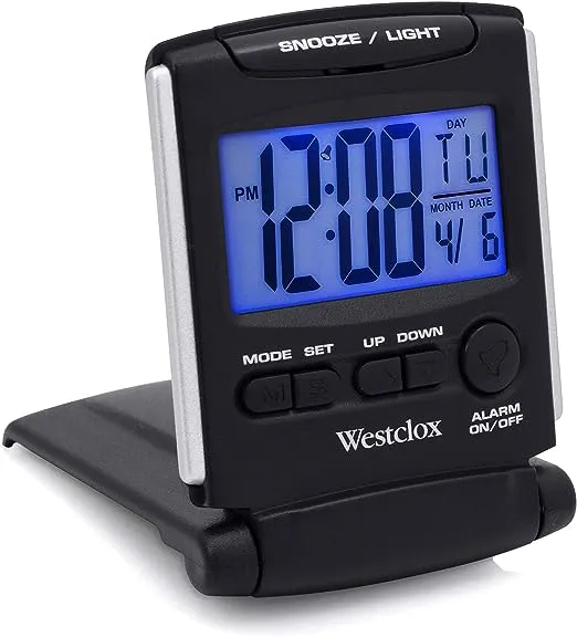 Westclox 72028 Travel Alarm Clock, Bluelight LCD