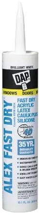 12 Pack of 10.1 oz Dap 18425 Alex Fast Dry White Acrylic Latex Caulk Plus Silicone