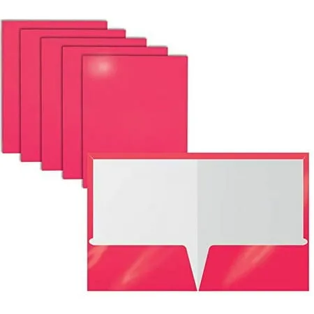 2 Pocket Glossy Laminated Paper Folders Portfolio Letter Size, Hot Pink, 25PK