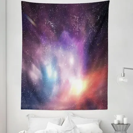 Galaxy Tapestry Outer Space Stars Sky Dreamy Cosmos Universe Nebula Constellation Image Fabric Wall Hanging Decor for Bedroom Living Room Dorm 5 Sizes Purple Coral Pale Blue by Ambesonne