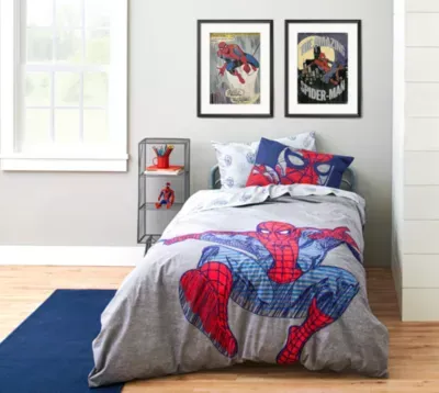 Saturday Park Marvel Spiderman Web Stripe 100% Organic Cotton Bed Set, Gray, Twin