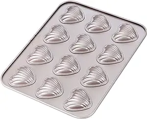 CHEFMADE Madeleine Mold Cake Pan, 12-Cavity Non-Stick Heart-Shaped Shello ...