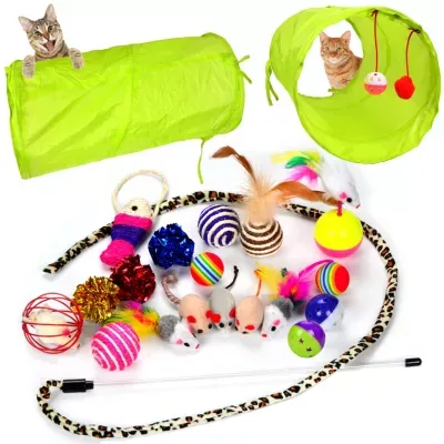 Youngever 24 Cat Toys Kitten Toys Assortments, Tunnel, Interactive Cat Teaser, Fluffy Mouse, Crinkle Balls For Cat, Kitty, Kitten